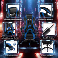 Chaise de jeu e-sport réglable Costway avec appuie-tête rembourré, support lombaire bleu/noir/gris/rouge