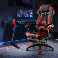 Chaise de jeu e-sport réglable Costway avec appuie-tête rembourré, support lombaire bleu/noir/gris/rouge