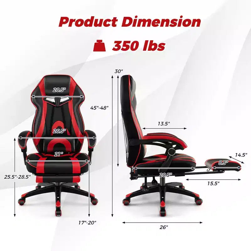 Chaise de jeu e-sport réglable Costway avec appuie-tête rembourré, support lombaire bleu/noir/gris/rouge