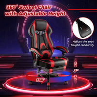 Chaise de jeu e-sport réglable Costway avec appuie-tête rembourré, support lombaire bleu/noir/gris/rouge