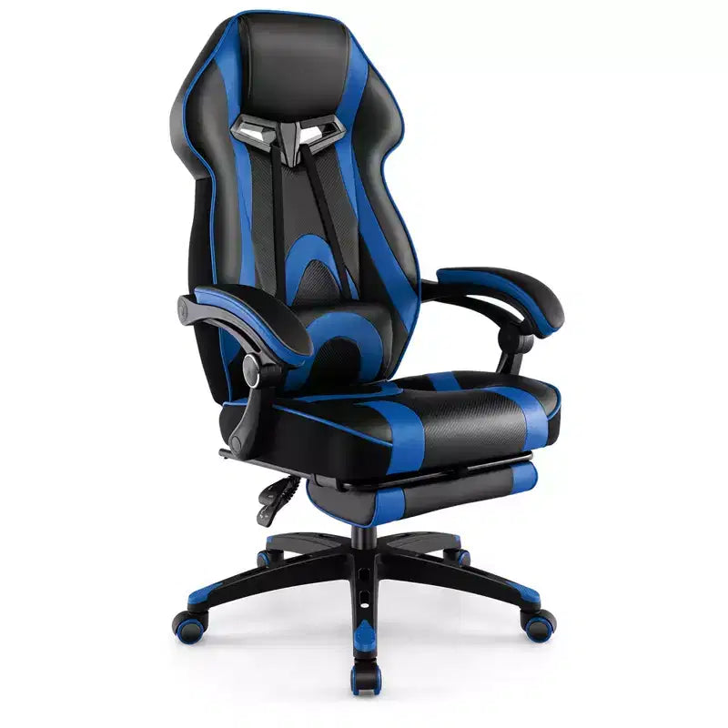 Chaise de jeu e-sport réglable Costway avec appuie-tête rembourré, support lombaire bleu/noir/gris/rouge
