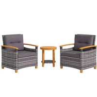 Outsunny Ensemble de Bistro 3 Pièces en Bois avec Coussins, Meubles de Jardin en Rotin PE pour Porche, Cour, Jardin, Gris