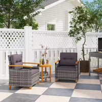 Outsunny Ensemble de Bistro 3 Pièces en Bois avec Coussins, Meubles de Jardin en Rotin PE pour Porche, Cour, Jardin, Gris