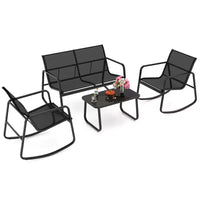 Costway Ensemble à bascule de terrasse 4/8 pièces, 4 chaises à bascule et 2 causeuses avec table à plateau en verre, extérieur, Noir