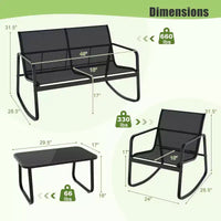 Costway Ensemble à bascule de terrasse 4/8 pièces, 4 chaises à bascule et 2 causeuses avec table à plateau en verre, extérieur, Noir