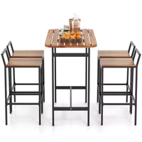Costway Ensemble table et chaises de bar 5 pièces en bois d'acacia avec cadre en métal pour l'extérieur