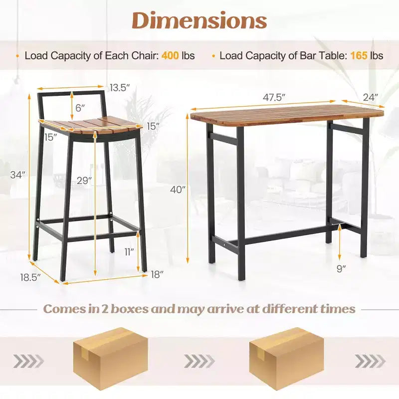 Costway Ensemble table et chaises de bar 5 pièces en bois d'acacia avec cadre en métal pour l'extérieur