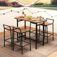 Costway Ensemble table et chaises de bar 5 pièces en bois d'acacia avec cadre en métal pour l'extérieur