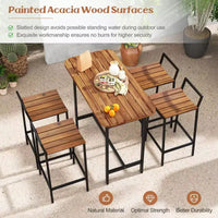Costway Ensemble table et chaises de bar 5 pièces en bois d'acacia avec cadre en métal pour l'extérieur