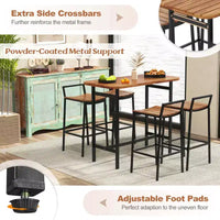 Costway Ensemble table et chaises de bar 5 pièces en bois d'acacia avec cadre en métal pour l'extérieur