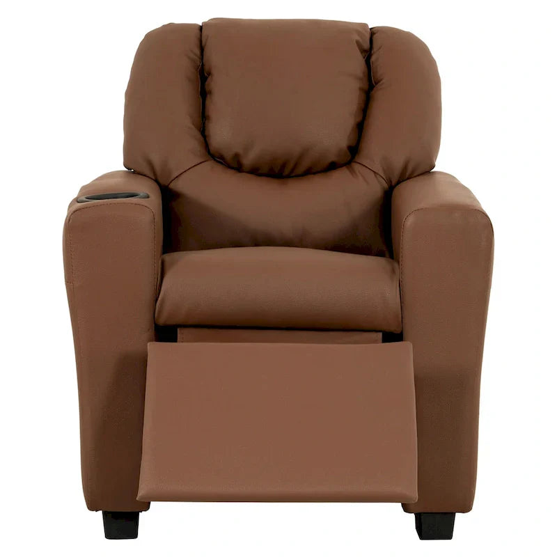 Fauteuil inclinable pour enfants en PVC avec fonction d'inclinaison par poussée, porte-gobelet et repose-pieds confortable