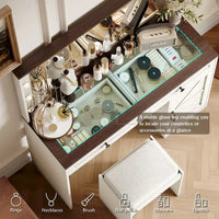 Coiffeuse de ferme Roomfitters avec lumières, coiffeuse avec porte coulissante, table de maquillage à 2 tiroirs avec miroir éclairé