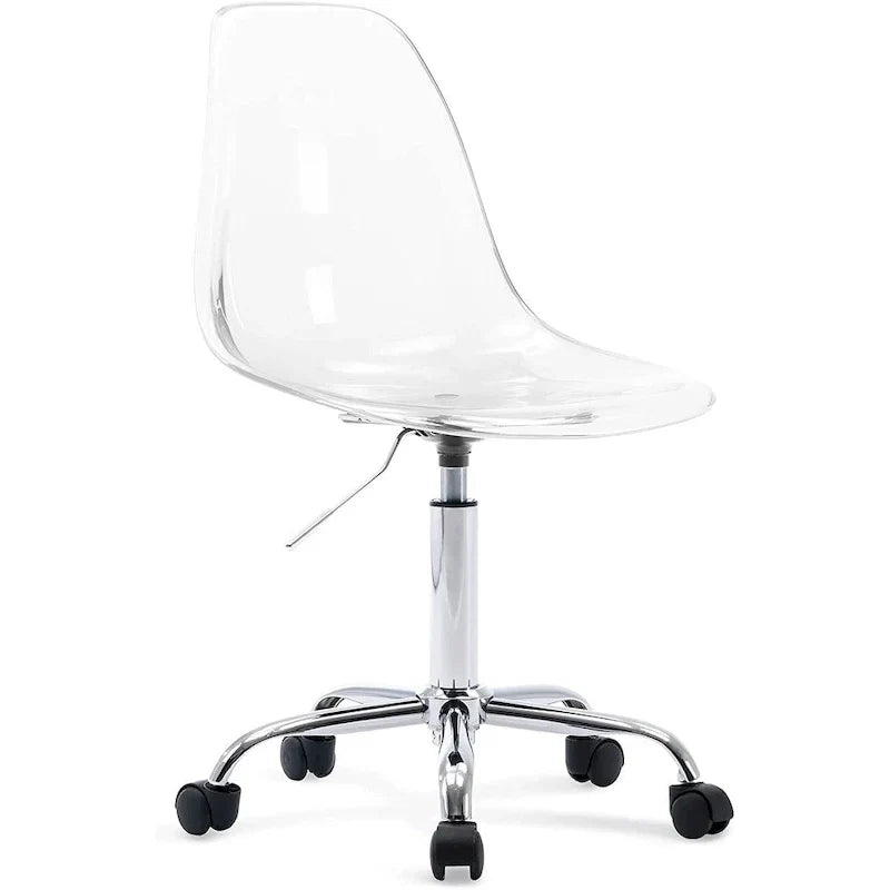 Chaise de bureau à roulettes sans accoudoirs, réglable en hauteur, en acrylique pivotant