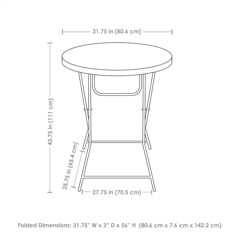 Table de bar ronde d'extérieur pliante Sunnydaze avec pieds en fer et plateau en plastique - 80,6 cm - Grise