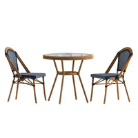 Emma & Oliver Soie Indoor/Outdoor Bistro Style 31.5 in. Table with PE Rattan, Glass Top, and Two Chairs - Metal Frame