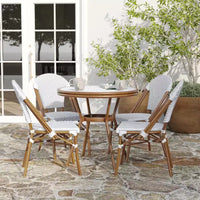 Table de style bistrot Celia Merrick Lane avec plateau en verre, rotin PE, 2 chaises empilables et cadre en métal finition bambou pour utilisation intérieure/extérieure