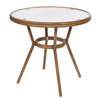 Table de style bistrot Celia Merrick Lane avec plateau en verre, rotin PE, 2 chaises empilables et cadre en métal finition bambou pour utilisation intérieure/extérieure