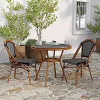Merrick Lane Celia Table style bistro avec plateau en verre, résine tressée PE, 4 chaises empilables et cadre en métal finition bambou pour usage intérieur/extérieur