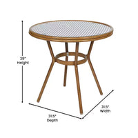 Table de style bistro Sacha Merrick Lane avec plateau en verre, rotin PE, 4 chaises empilables et structure en métal finition bambou pour usage intérieur/extérieur