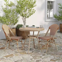 Merrick Lane Table de style bistrot Mael avec plateau en verre, textilène, 2 chaises empilables et cadre en métal finition bambou pour utilisation intérieure/extérieure