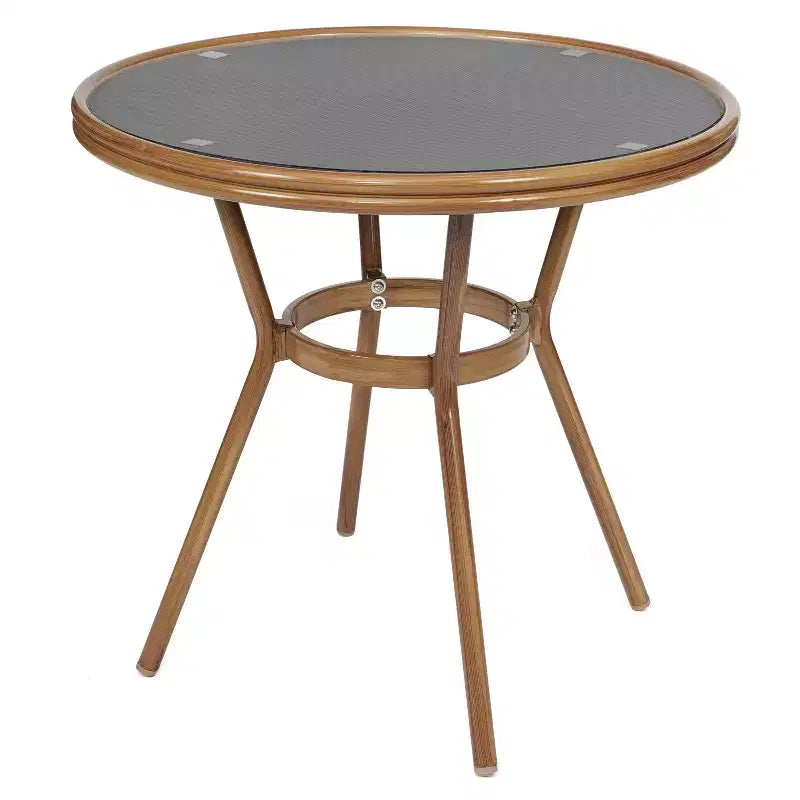 Merrick Lane Table de style bistrot Mael avec plateau en verre, textilène, 2 chaises empilables et cadre en métal finition bambou pour utilisation intérieure/extérieure
