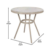 Merrick Lane Table de style bistrot Mael avec plateau en verre, textilène, 2 chaises empilables et cadre en métal finition bambou pour utilisation intérieure/extérieure