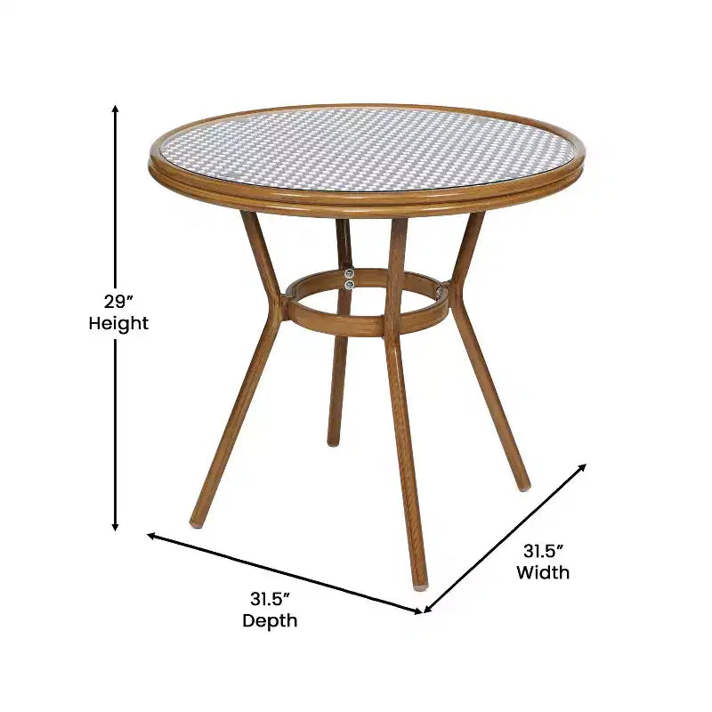 Table de bistrot Emma & Oliver Soie pour l'intérieur et l'extérieur de 80 cm avec rotin en PE, plateau en verre et quatre chaises - Cadre en métal