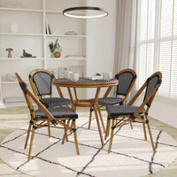 Table de bistrot Emma & Oliver Soie pour l'intérieur et l'extérieur de 80 cm avec rotin en PE, plateau en verre et quatre chaises - Cadre en métal
