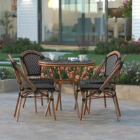 Table de bistrot Emma & Oliver Soie pour l'intérieur et l'extérieur de 80 cm avec rotin en PE, plateau en verre et quatre chaises - Cadre en métal