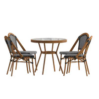 Table de bistrot Emma & Oliver Soie pour l'intérieur et l'extérieur de 80 cm avec rotin en PE, plateau en verre et quatre chaises - Cadre en métal