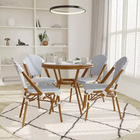 Emma & Oliver Colmar Table de bistro intérieure/extérieure de 80 cm avec rotin PE, plateau en verre et quatre chaises - Cadre en métal