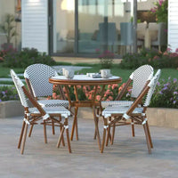 Emma & Oliver Colmar Table de bistro intérieure/extérieure de 80 cm avec rotin PE, plateau en verre et quatre chaises - Cadre en métal