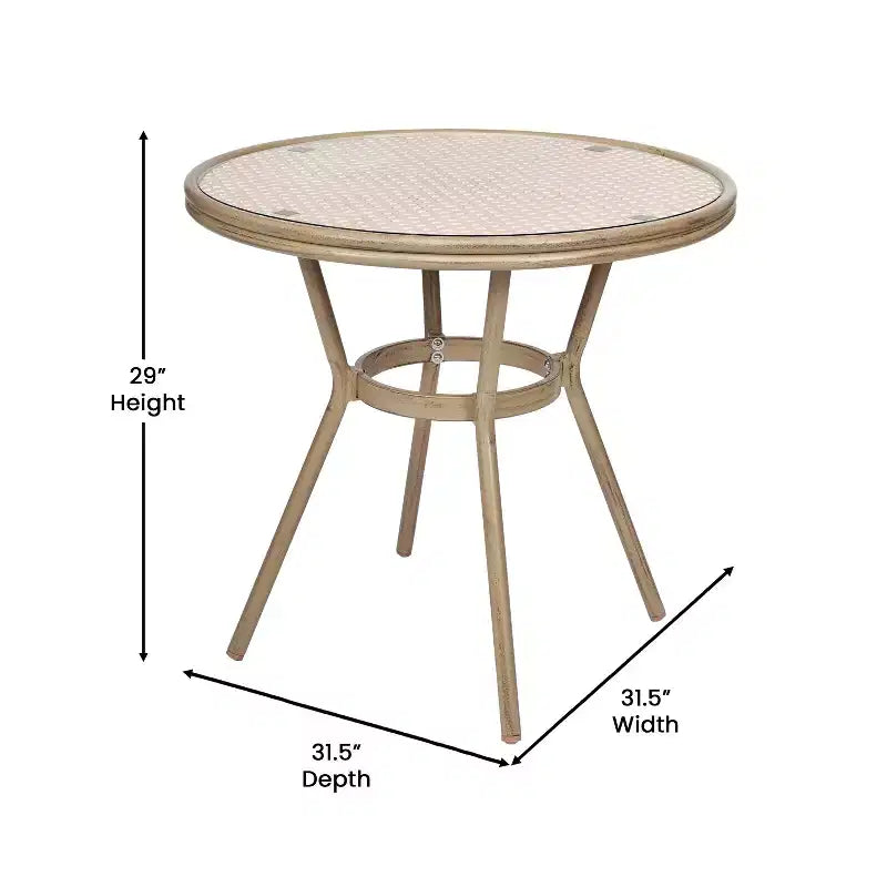 Emma & Oliver Colmar Table de bistro intérieure/extérieure de 80 cm avec rotin PE, plateau en verre et quatre chaises - Cadre en métal