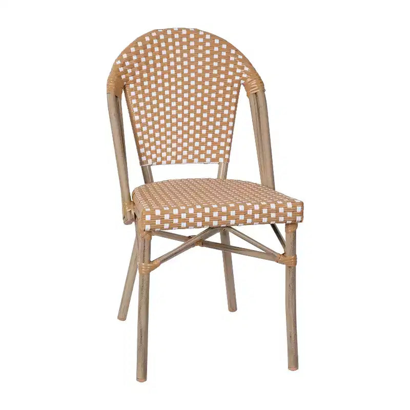 Emma & Oliver Colmar Table de bistro intérieure/extérieure de 80 cm avec rotin PE, plateau en verre et quatre chaises - Cadre en métal