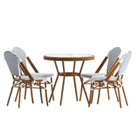 Emma & Oliver Colmar Indoor/Outdoor Bistro Style 31.5 in. Table with PE Rattan, Glass Top, and Four Chairs - Metal Frame