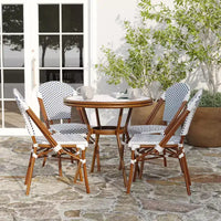 Merrick Lane Mael Table style bistro avec plateau en verre, Textilene, 4 chaises empilables et cadre en métal finition bambou pour usage intérieur/extérieur