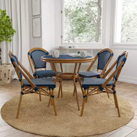 Merrick Lane Sacha Table style bistro avec plateau en verre, résine tressée PE, 2 chaises empilables et cadre en métal finition bambou pour usage intérieur/extérieur