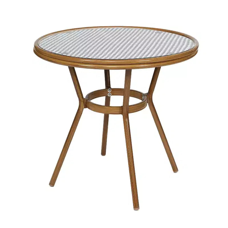 Merrick Lane Sacha Table style bistro avec plateau en verre, résine tressée PE, 2 chaises empilables et cadre en métal finition bambou pour usage intérieur/extérieur