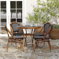 Merrick Lane Sacha Table style bistro avec plateau en verre, résine tressée PE, 2 chaises empilables et cadre en métal finition bambou pour usage intérieur/extérieur