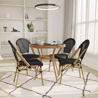 Emma & Oliver Massalia Table de style bistro d'intérieur/extérieur de 31,5 po avec Textilene, plateau en verre et quatre chaises - Cadre en métal