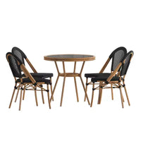 Emma & Oliver Massalia Table de style bistro d'intérieur/extérieur de 31,5 po avec Textilene, plateau en verre et quatre chaises - Cadre en métal