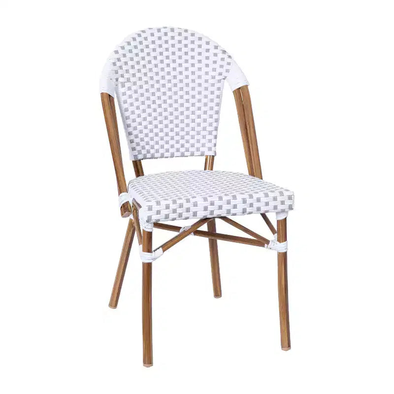 Emma & Oliver Colmar Table style bistro intérieur/extérieur 31,5 in., en résine tressée PE, plateau en verre et deux chaises - cadre en métal