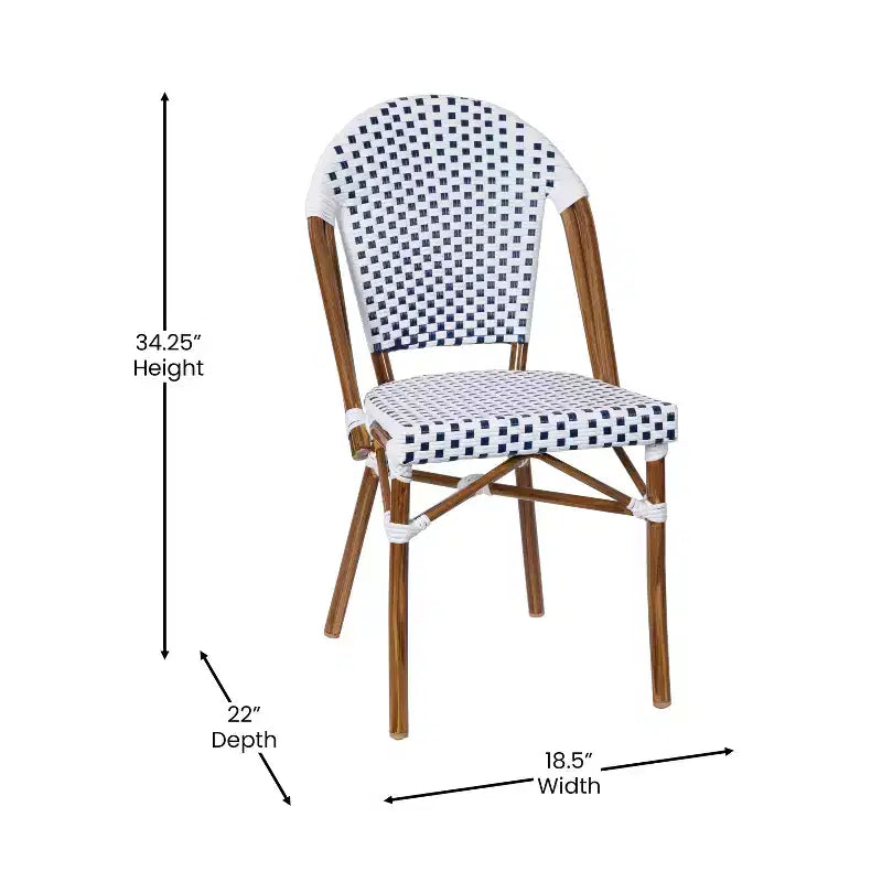 Emma & Oliver Colmar Table style bistro intérieur/extérieur 31,5 in., en résine tressée PE, plateau en verre et deux chaises - cadre en métal