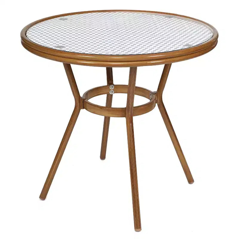 Emma & Oliver Colmar Table style bistro intérieur/extérieur 31,5 in., en résine tressée PE, plateau en verre et deux chaises - cadre en métal