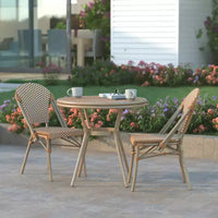 Emma & Oliver Colmar Table style bistro intérieur/extérieur 31,5 in., en résine tressée PE, plateau en verre et deux chaises - cadre en métal