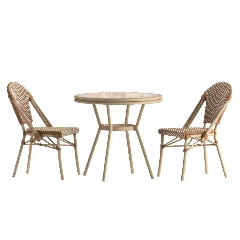 Emma & Oliver Colmar Table style bistro intérieur/extérieur 31,5 in., en résine tressée PE, plateau en verre et deux chaises - cadre en métal