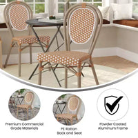Chaise bistrot empilable Thonet Merrick Lane Celia, assise en rotin PE et cadre en métal pour usage intérieur/extérieur