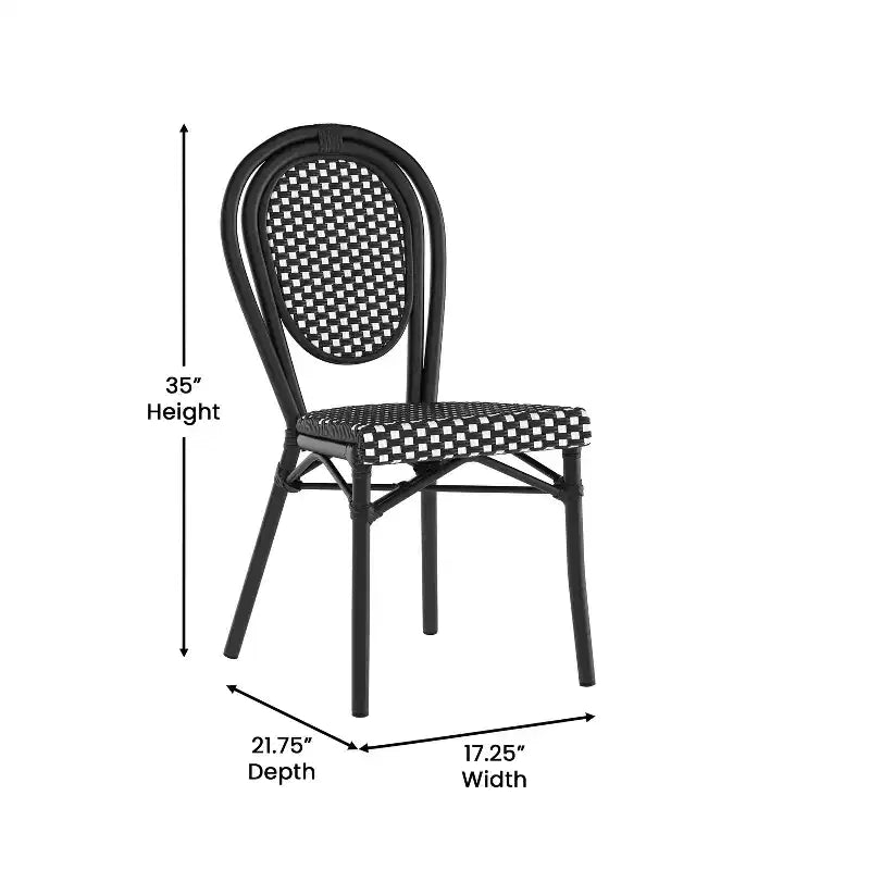 Chaise bistrot empilable Thonet Merrick Lane Celia, assise en rotin PE et cadre en métal pour usage intérieur/extérieur