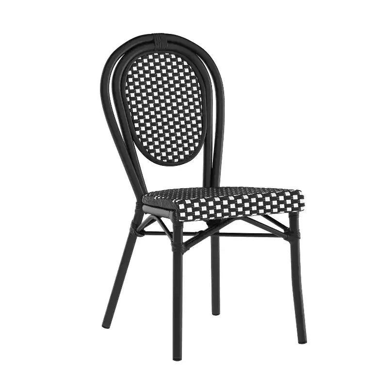 Chaise bistrot empilable Thonet Merrick Lane Celia, assise en rotin PE et cadre en métal pour usage intérieur/extérieur