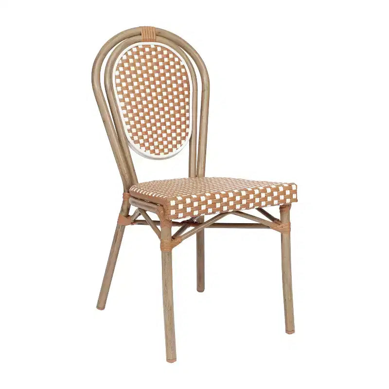 Chaise bistrot empilable Thonet Merrick Lane Celia, assise en rotin PE et cadre en métal pour usage intérieur/extérieur